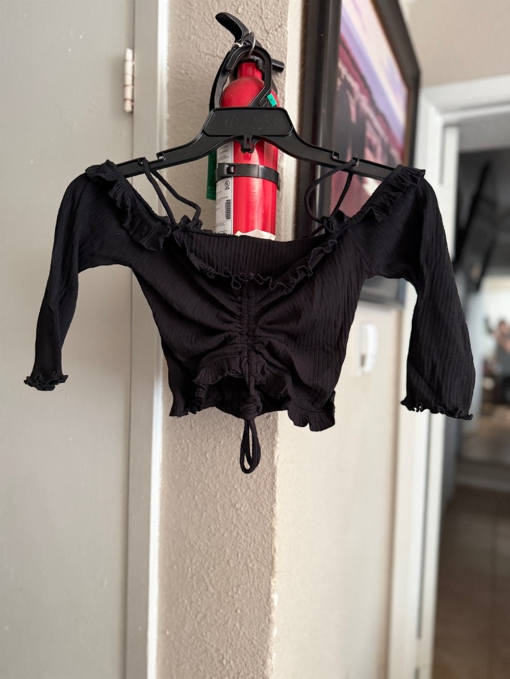 Fashion Nova Black Ruched Off-Shoulder Crop Top